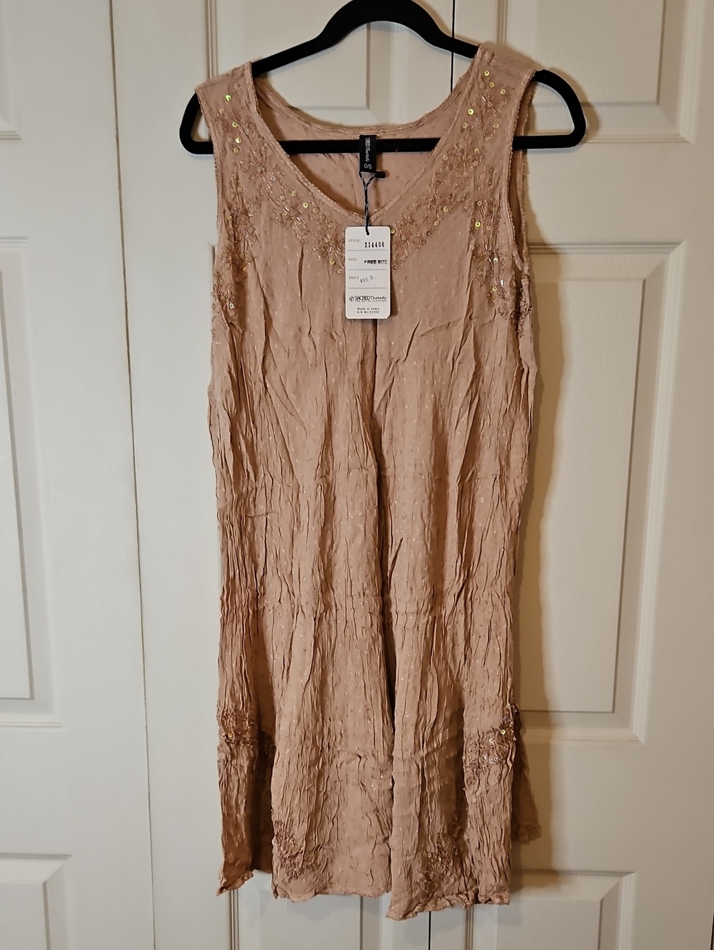 Sacred Threads Blush-Beige Embellished Sleeveless Dress